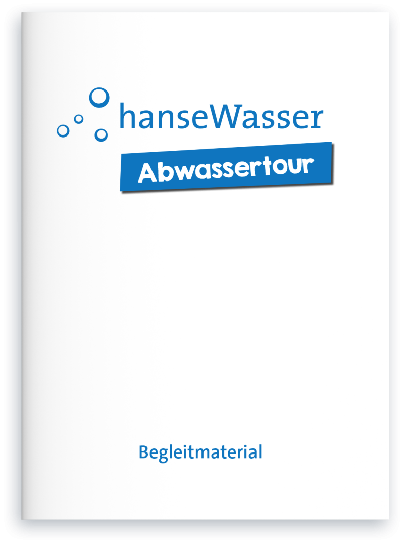 Cover Begleitmaterial, weiß mit Logo hanseWasser und darunter der Schriftzug Abwassertour