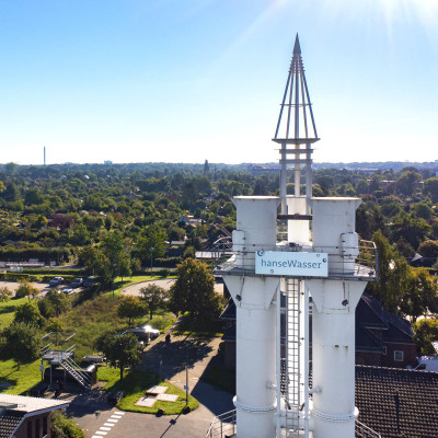 Panoramaaufnahme über Bremen mit dem findorffer "Wasserschloss§ im Vordergrund